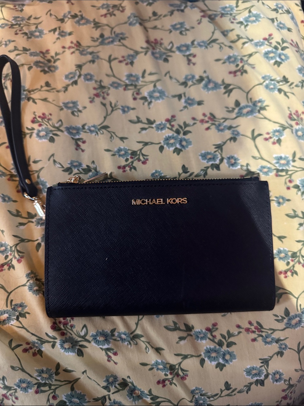 Michael Kors Leather Wristlet with Gold Logo
